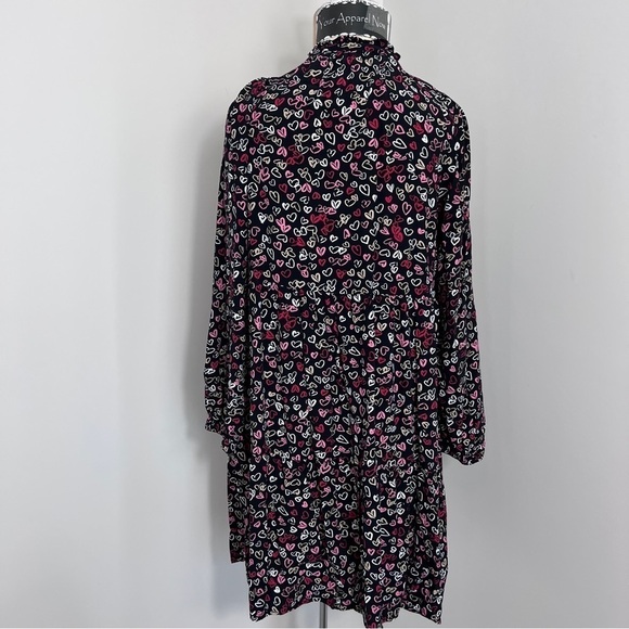 LOFT Black Multi-Color Hearts Print Long Sleeve Shirt Dress size XS - Picture 4 of 10